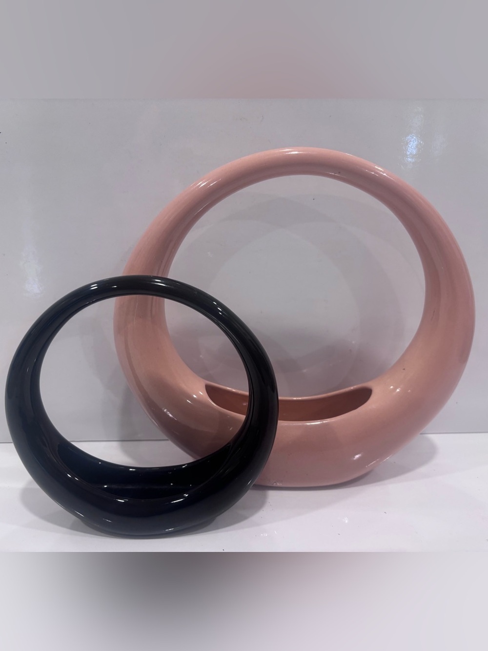 Ceramic Ikebana Style Style Vases - peach and black